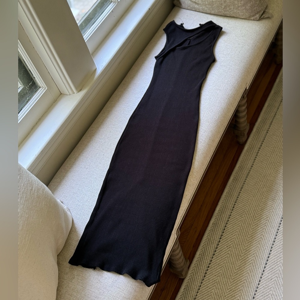 Women’s Long Black Bodycon Dress with Cut-Out